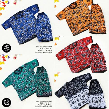 Setelan Kaos Celana Pendek Anak 4-5 Th Batik Tuban